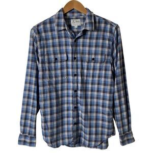 Lucky Brand Mens Medium Saturday Stretch Button Up Plaid Flannel Shirt Blue Gray